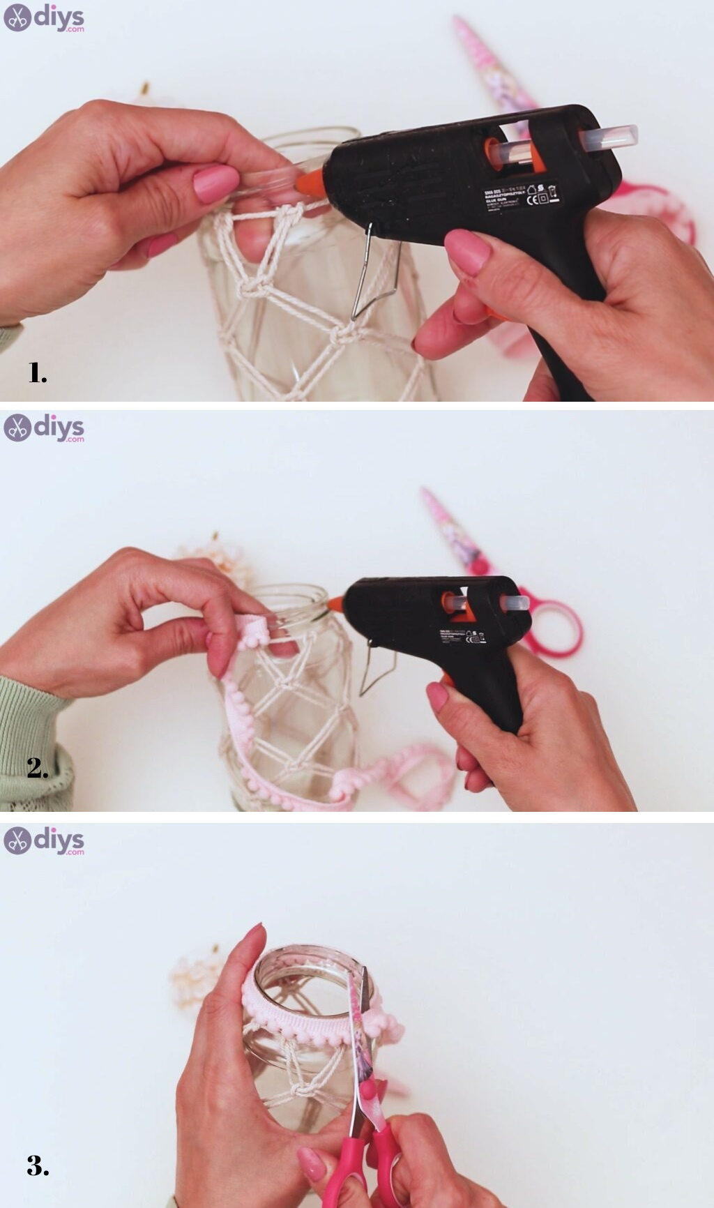 Attach the pom pom ribbon