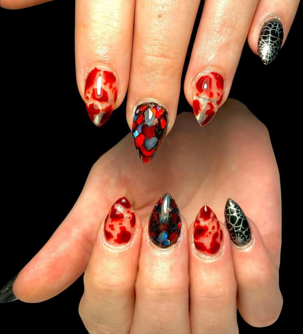 Black and red spooky nails