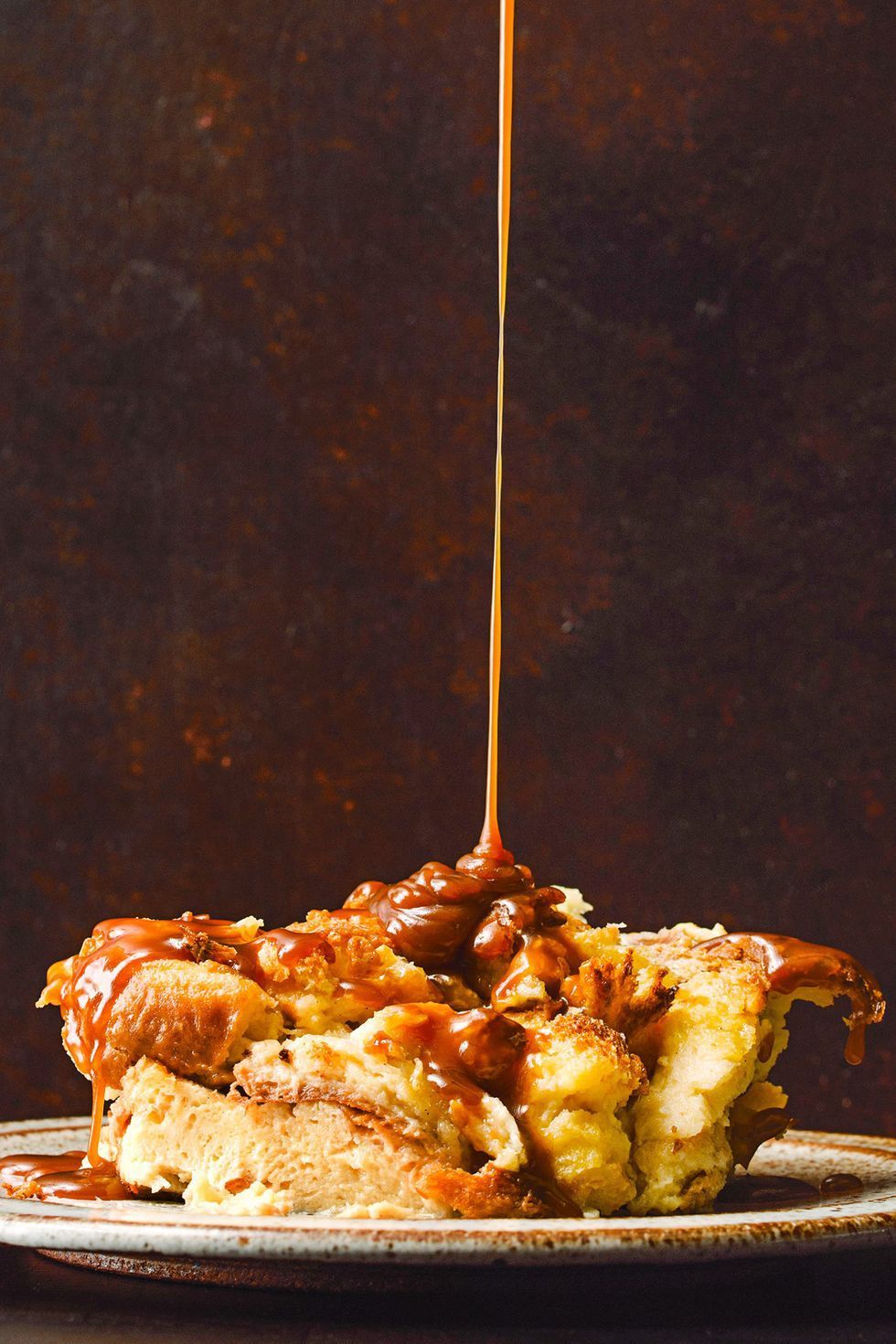 Brioche bread pudding with bourbon caramel sauce