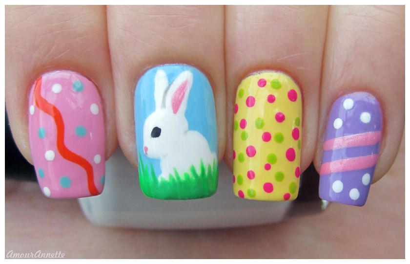 Bunnies and polka dots nails
