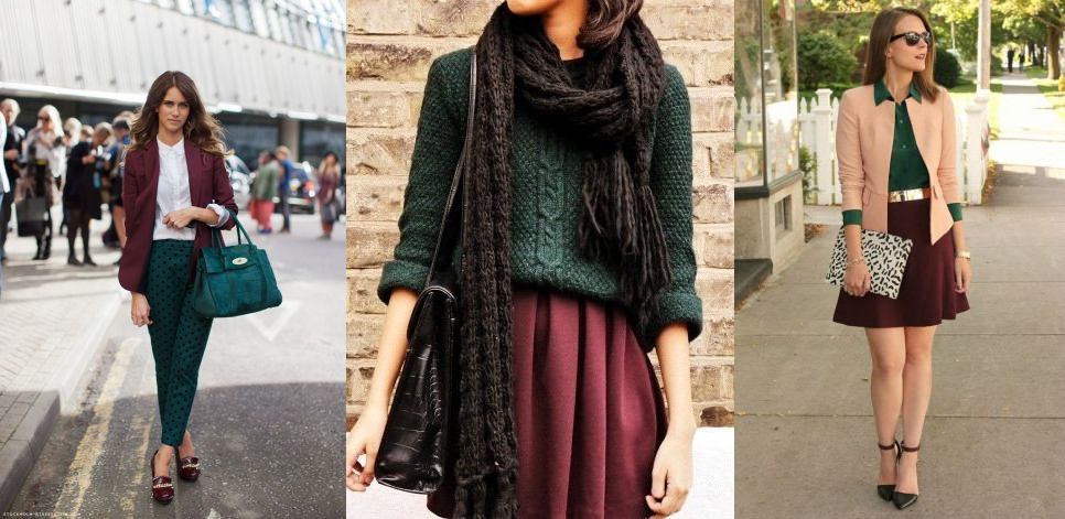 Burgundy and forest green in fashion
