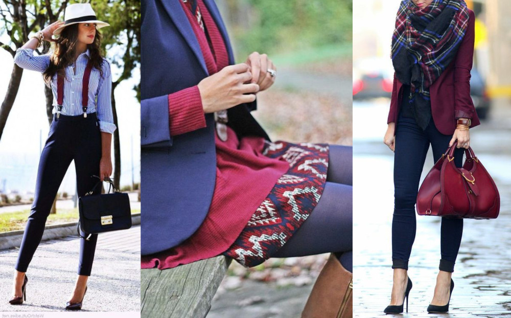 Burgundy and navy blue in fashion