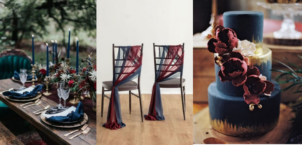 Burgundy and navy blue in weddings