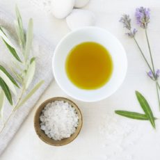 Chamomile, tea tree, and lemon oil bath