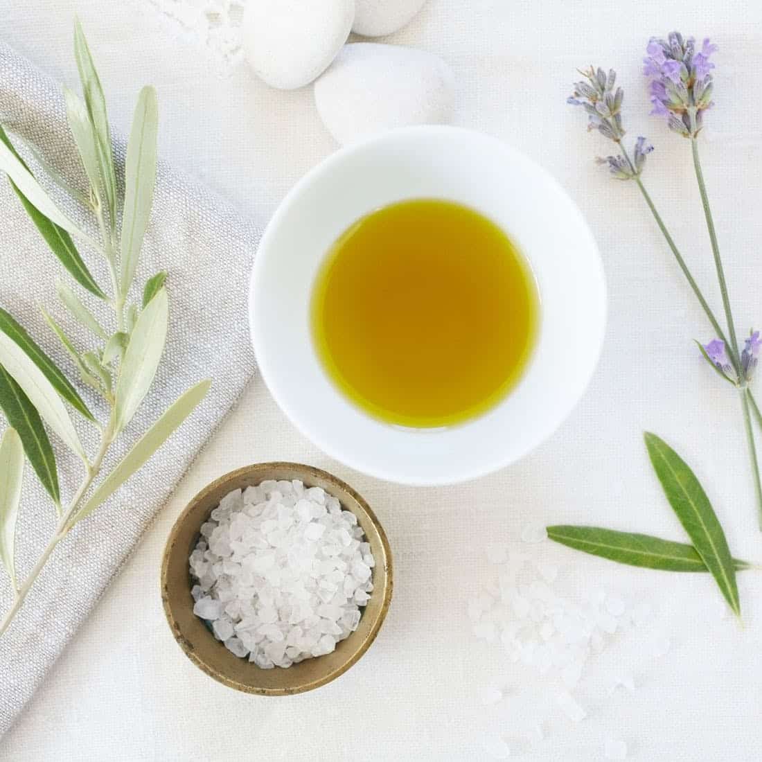 Chamomile, tea tree, and lemon oil bath