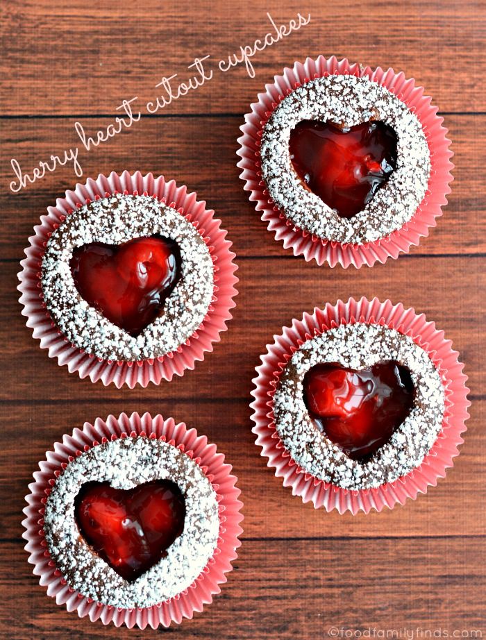Cherry heart cutout cupcakes