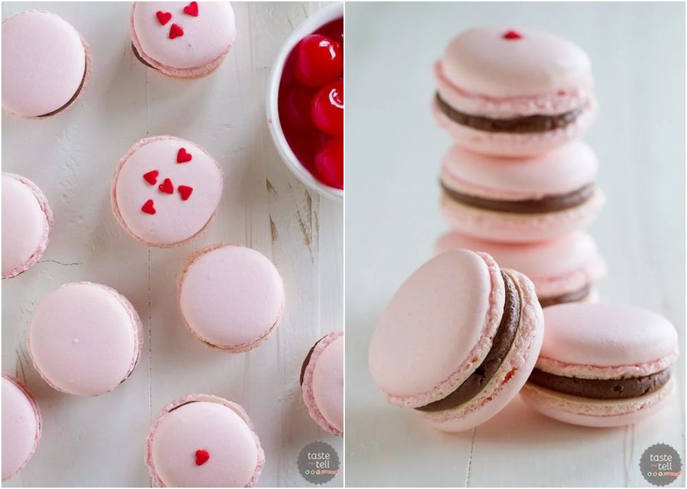 Chocolate cherry macarons