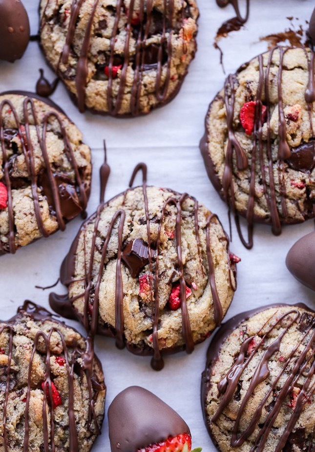 Chocolate dipped strawberry chocolate chip cookies