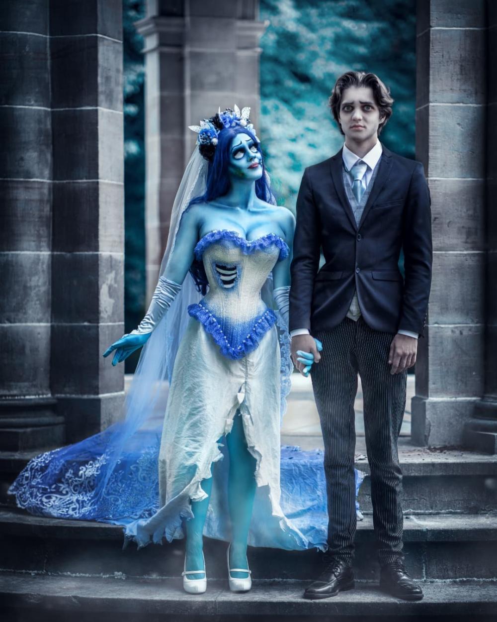 Couples halloween costume corpse bride and husband cosplay 