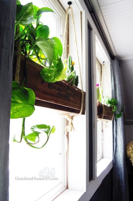 Diy hanging flower box with sisal rope