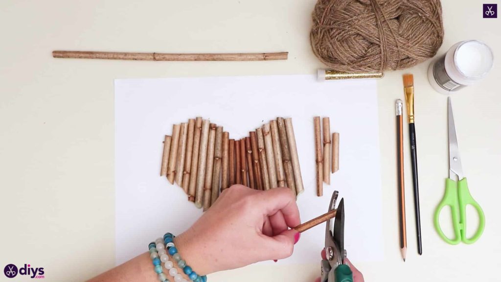 Diy hanging twig heart cutting