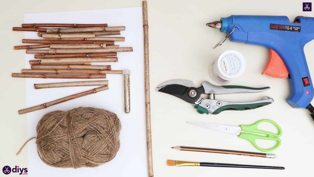 Diy hanging twig heart materials