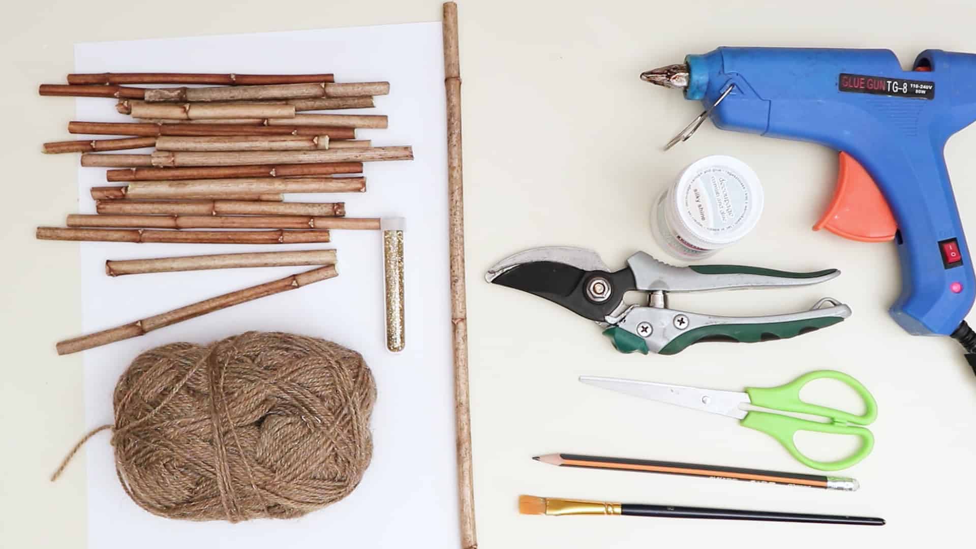 Diy hanging twig heart materials