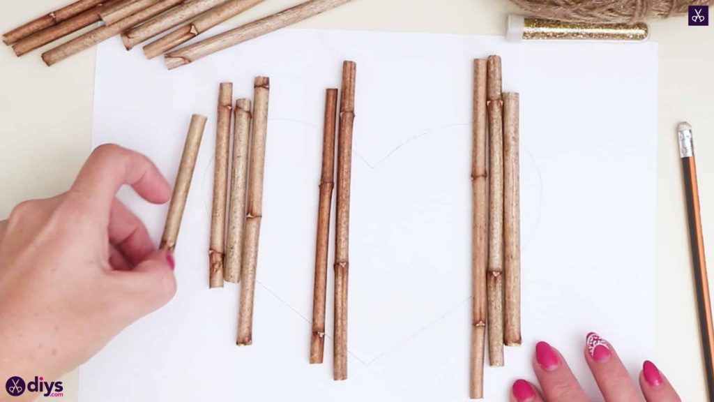 Diy hanging twig heart stick