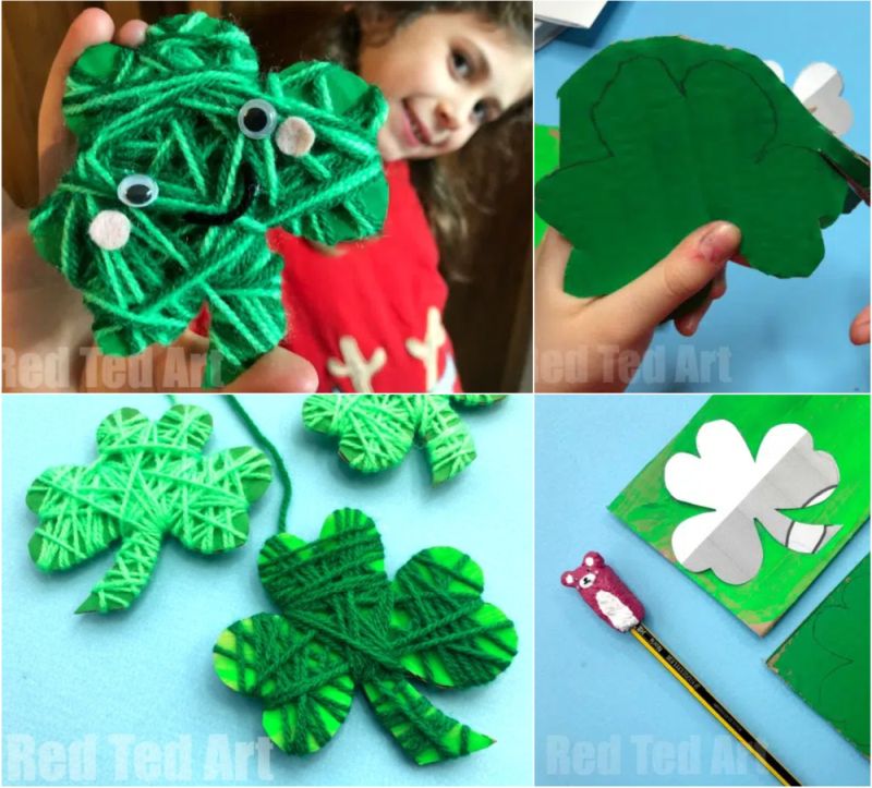 Diy yarn wrapped shamrocks