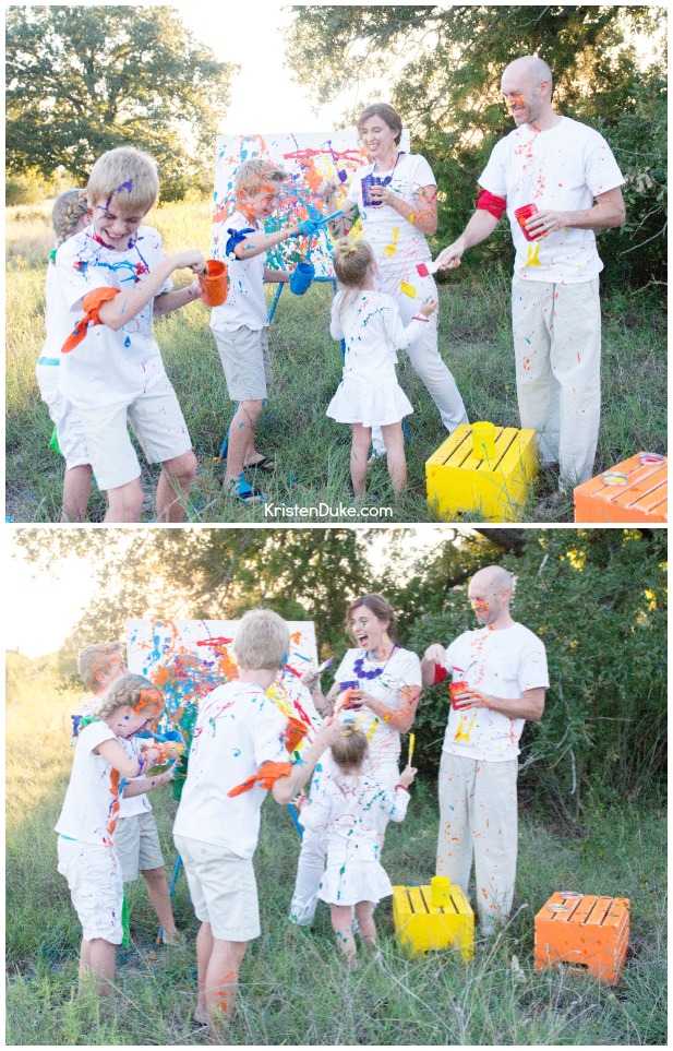 Family paint fight photoshoot
