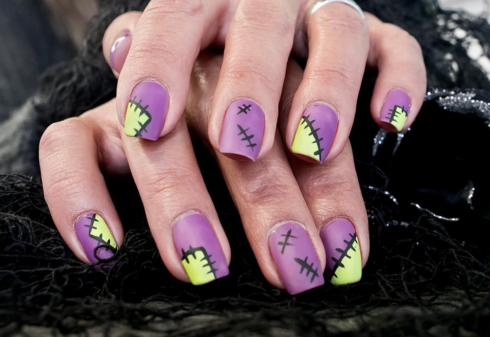 Frankenstein halloween themed nails