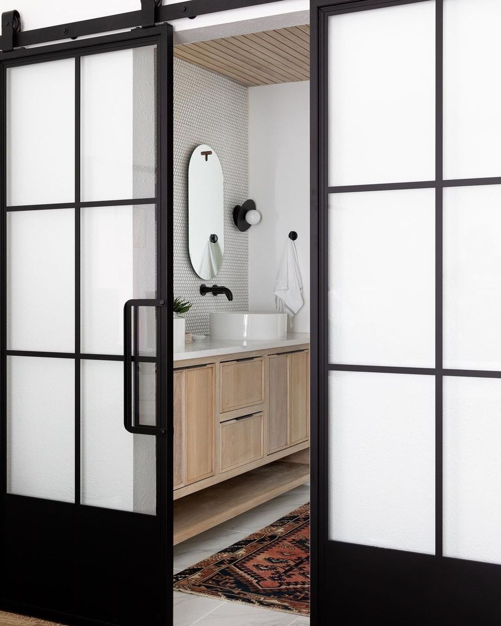 Frosted glass bathroom door 