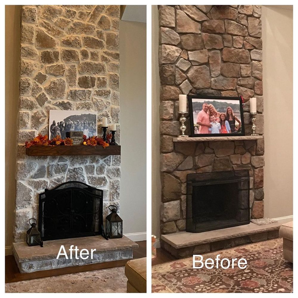 German schmear stone fireplace