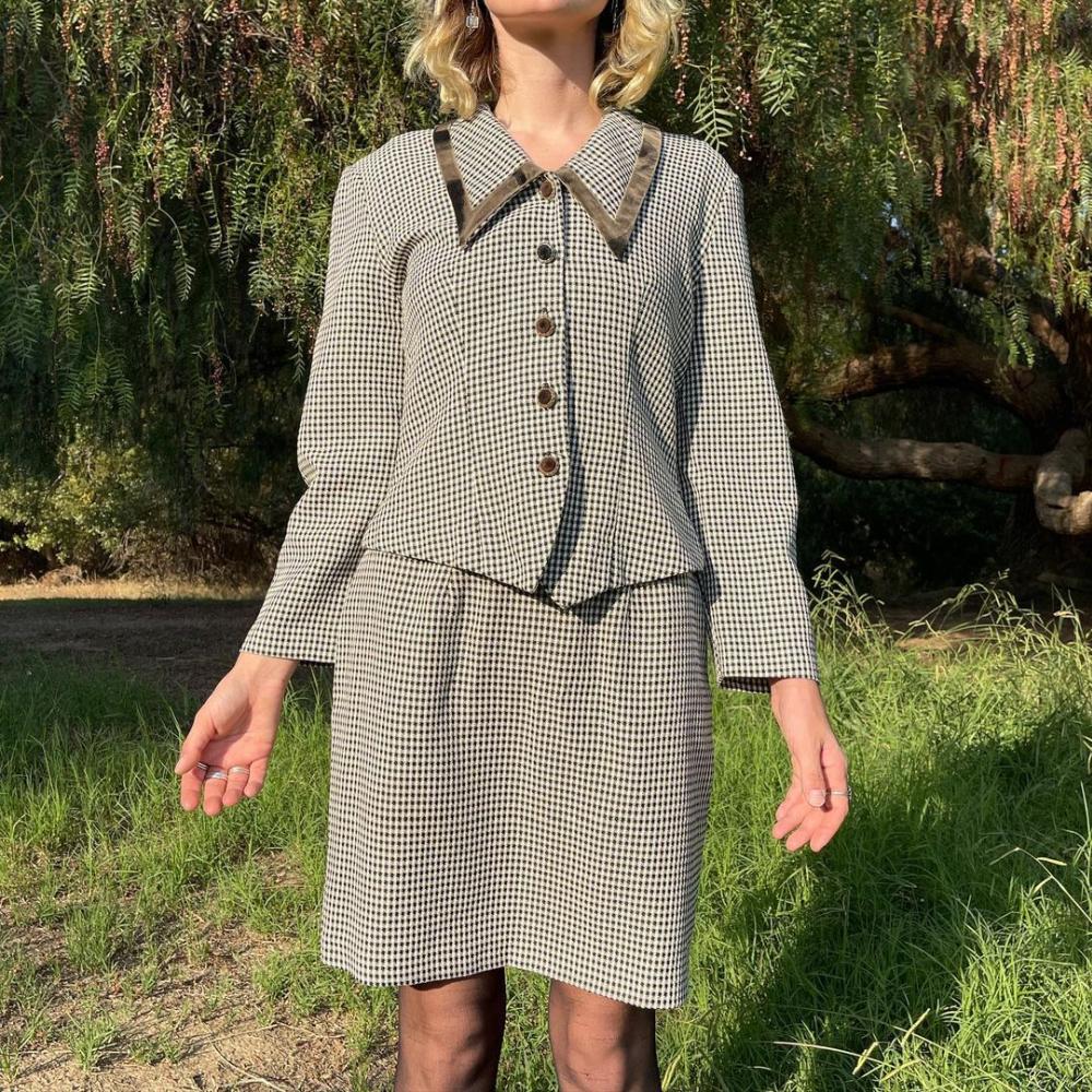 Gingham plaid two piece set 80s outfits