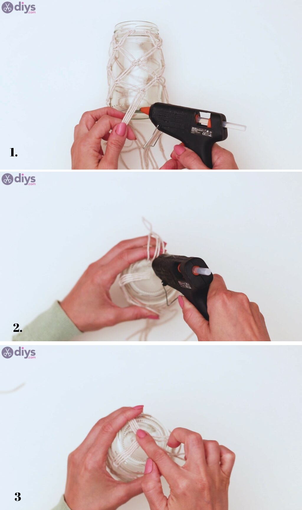 Glue the macrame yarn