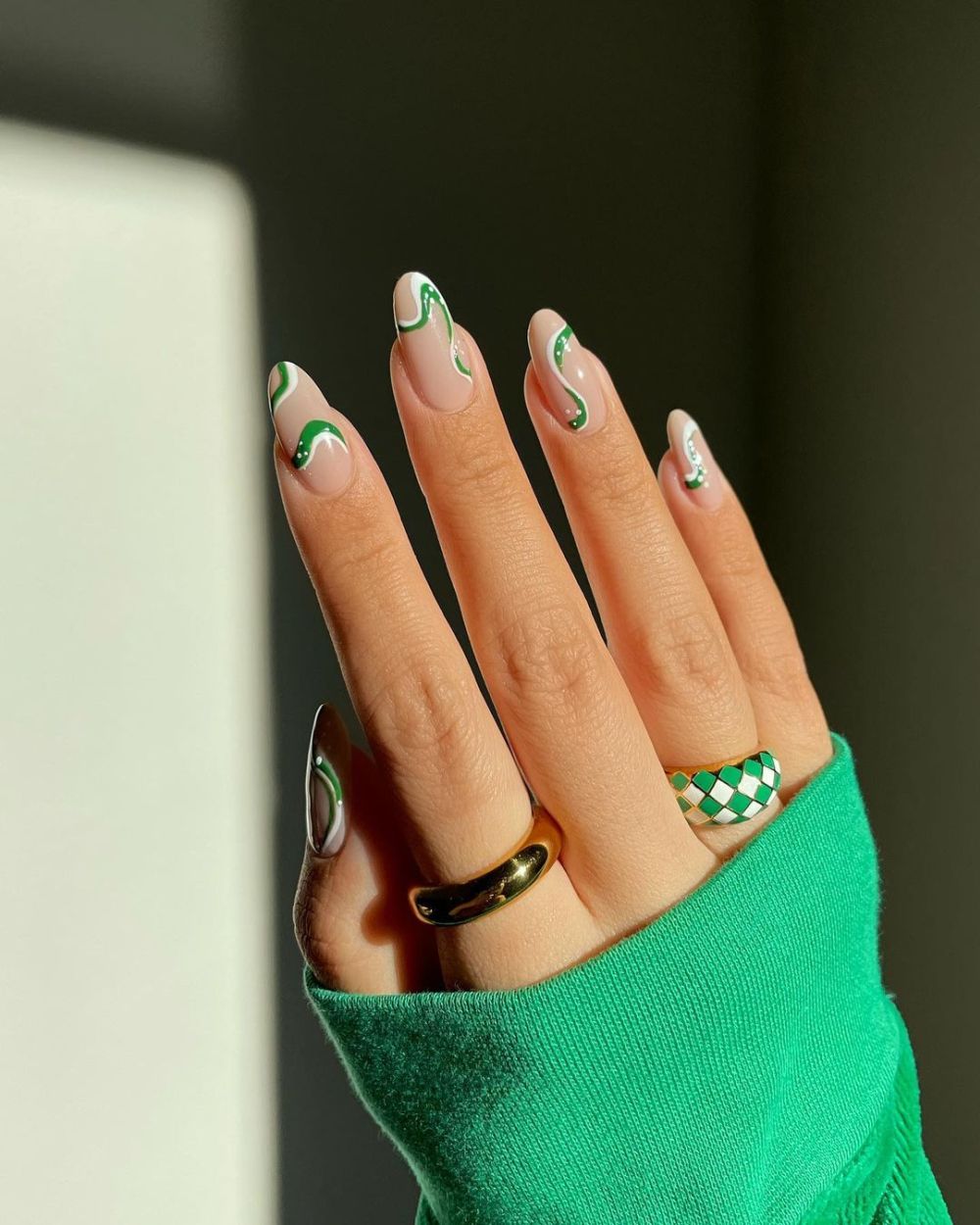 Green and white swirls