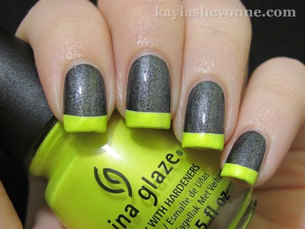 Grey glitter with lime green tips