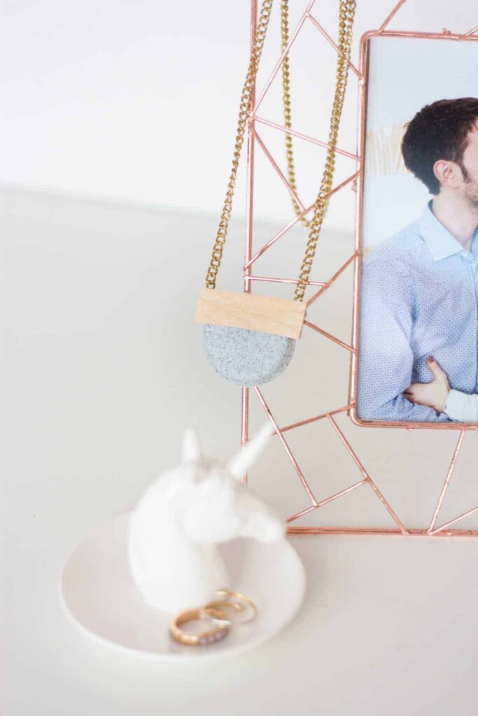 Half moon stone and wood necklace