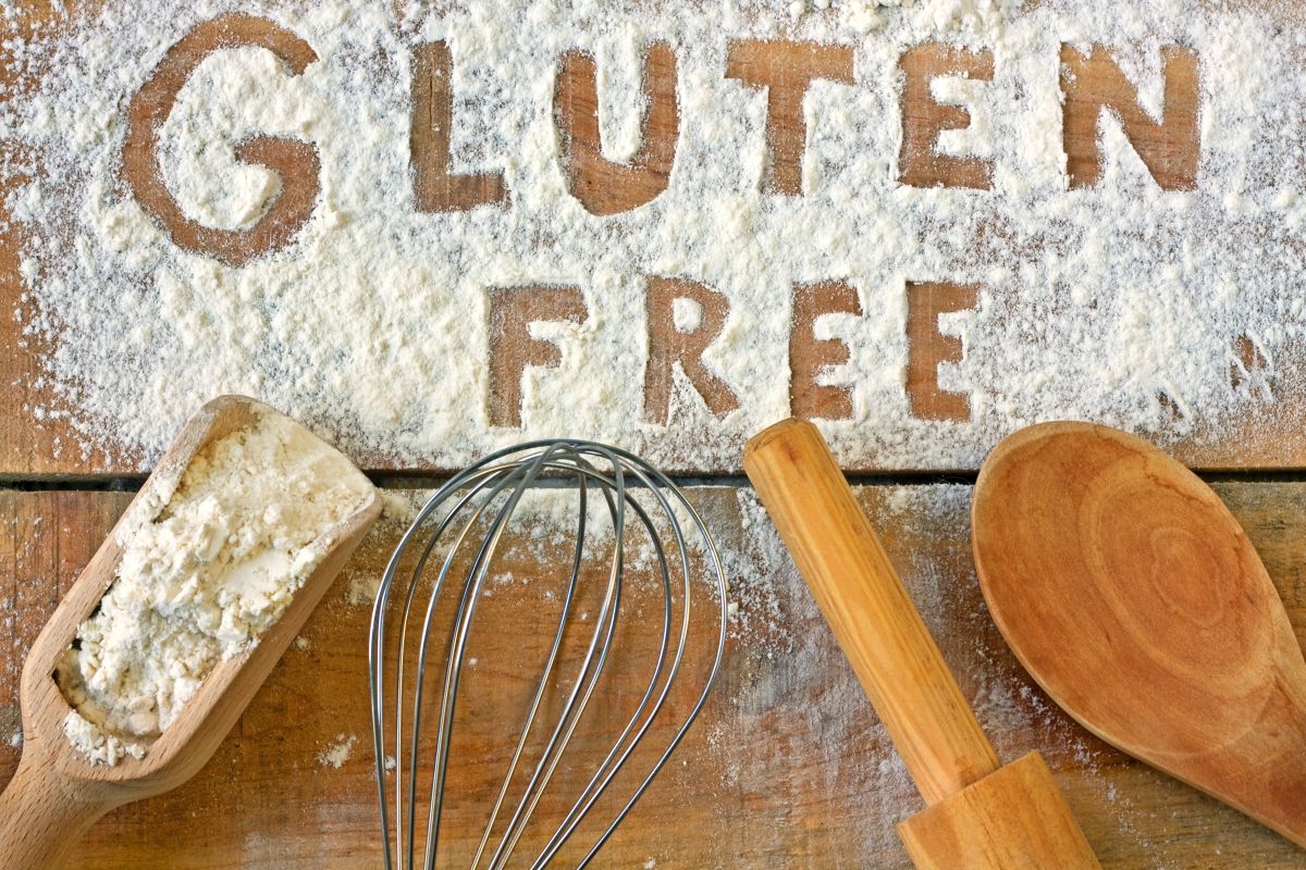 Gluten free word with wood background