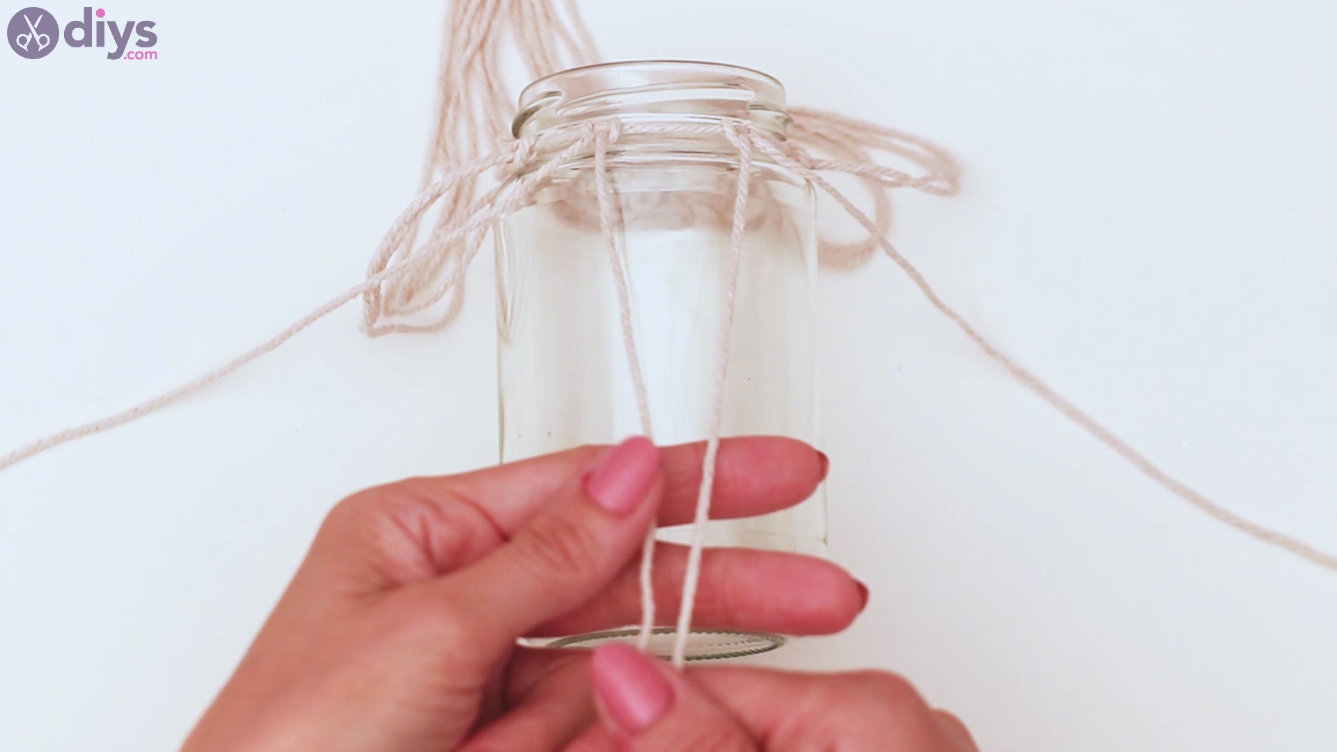 Macrame wrapped mason jar steps (16)