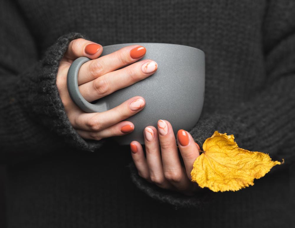 Marble pumpkin thanksgiving nail designs