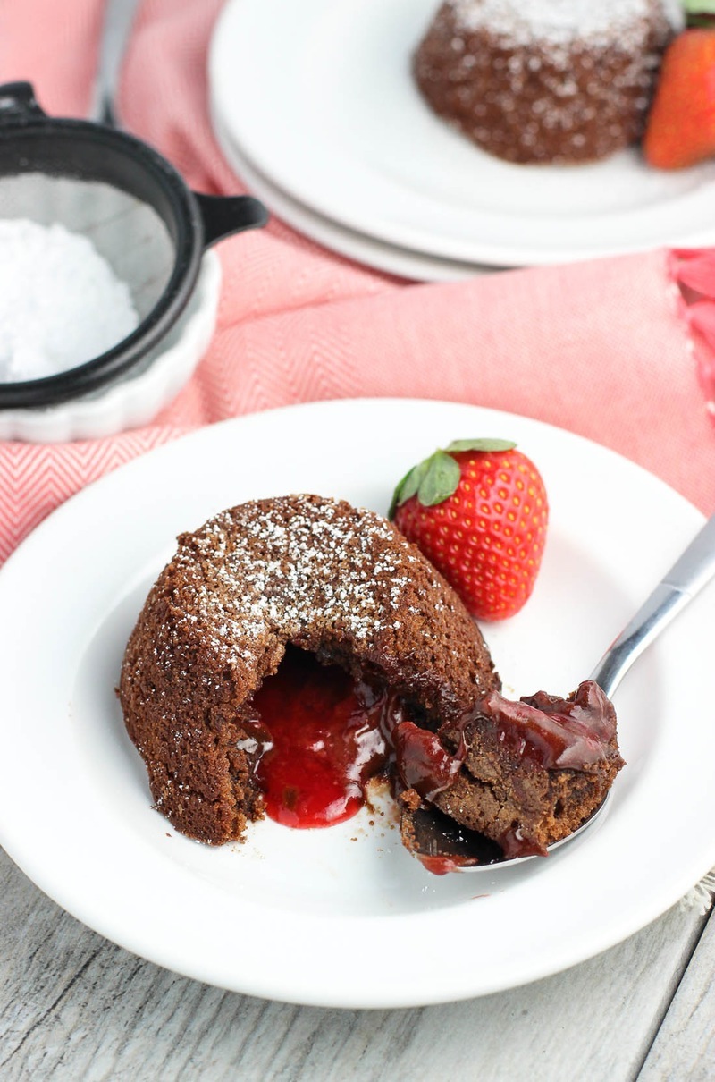 Mini chocoalte strawberry lava cakes