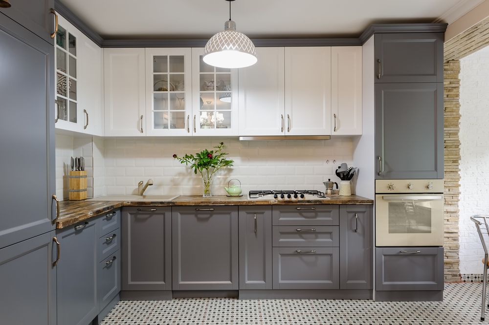 Modern grey and white diy painting kitchen cabinets 