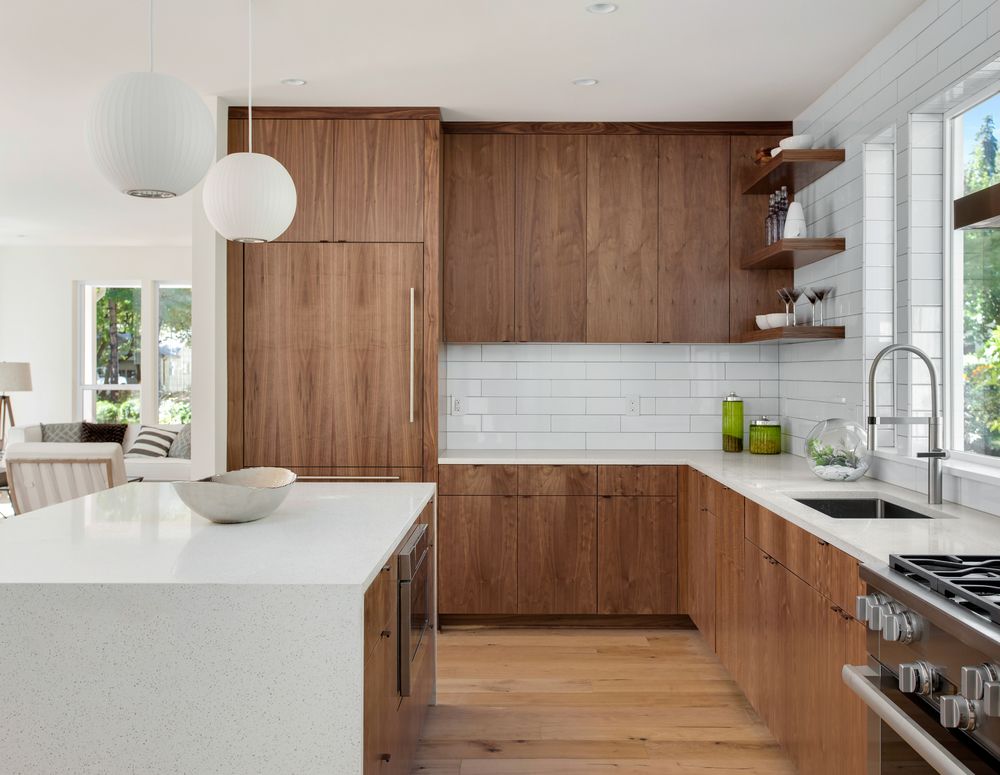 Natural wood kitchen cabinets 