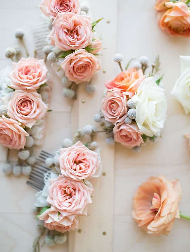 Pink and white rose hair comb