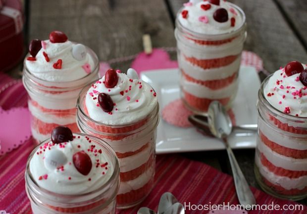 Pink velvet cupcakes in a jar