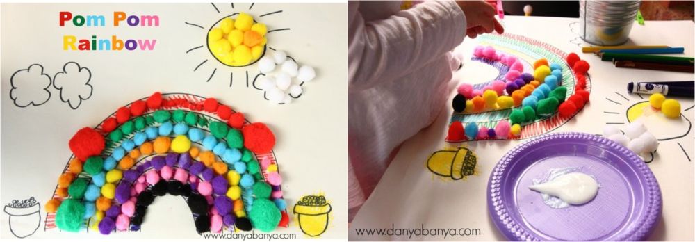 Pom pom rainbow collage