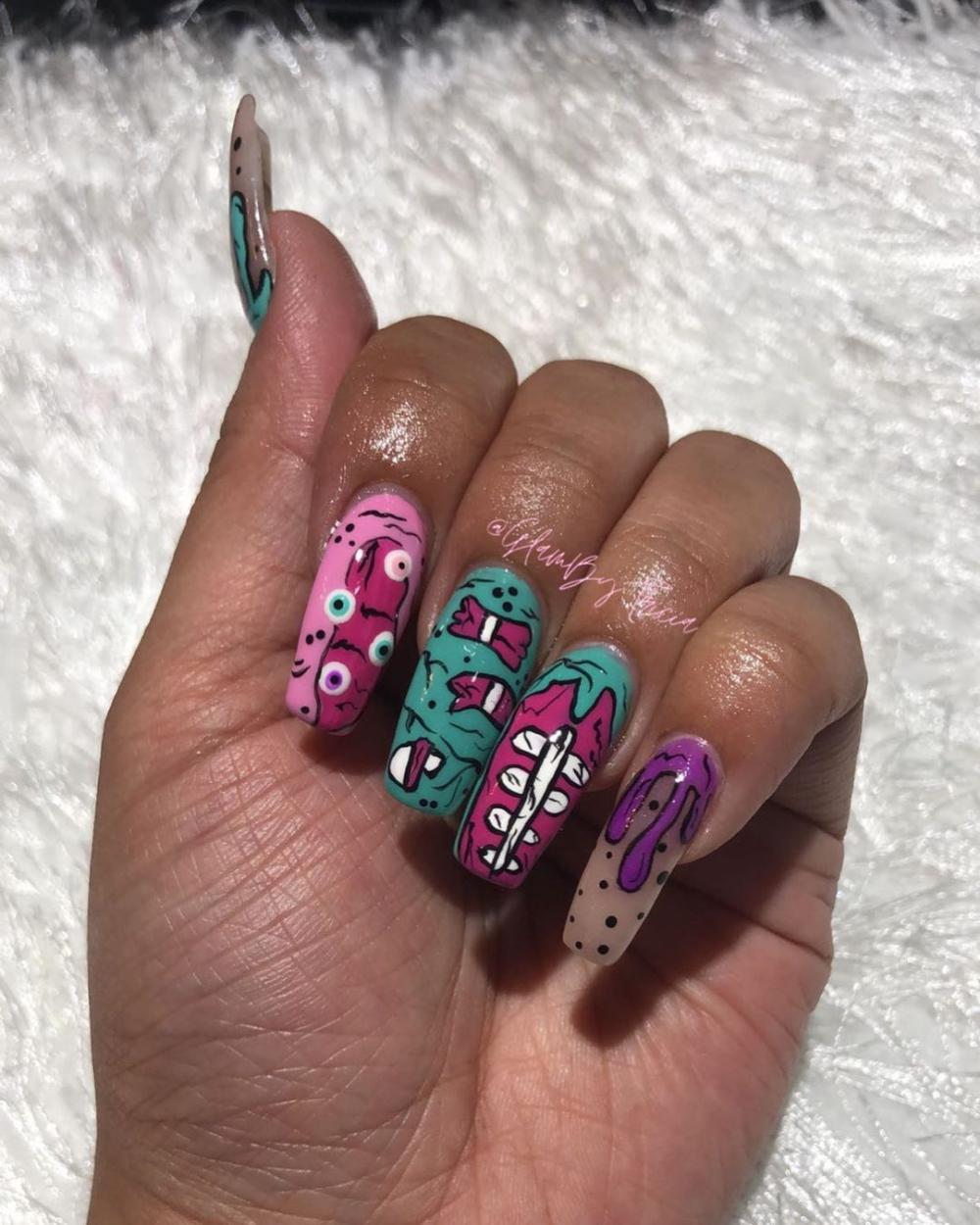 Pop art zombie cute nail ideas