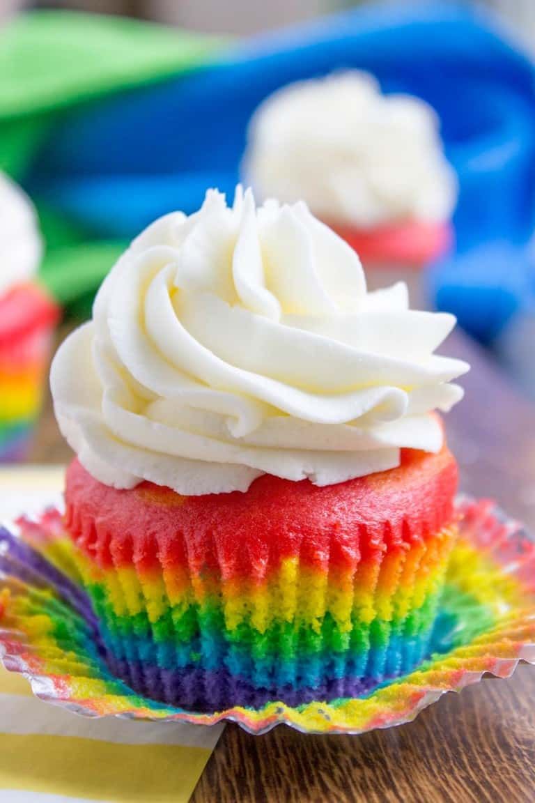 Rainbow cupcakes with vanilla cloud frosting
