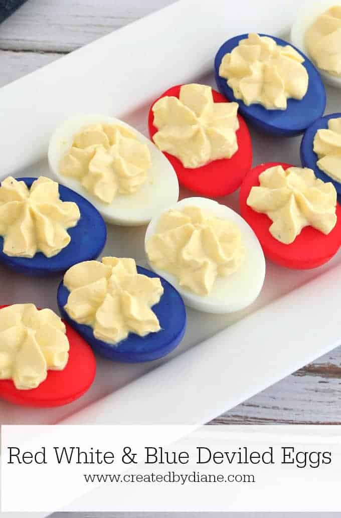 Red, white, and blue devilled eggs
