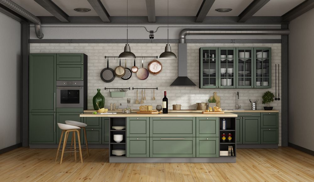 Retro green repainting kitchen cabinets 