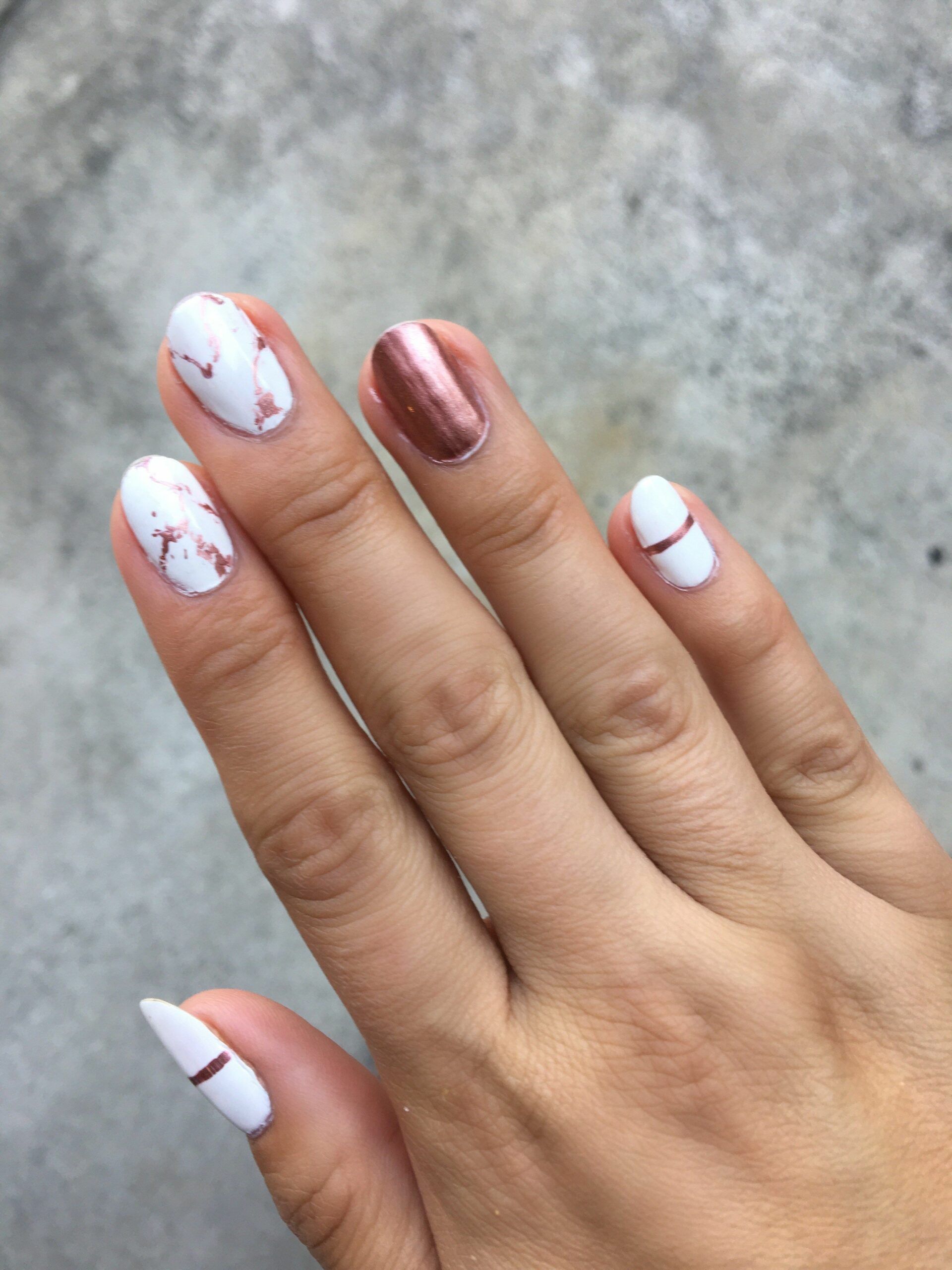 Rose gold and white nails