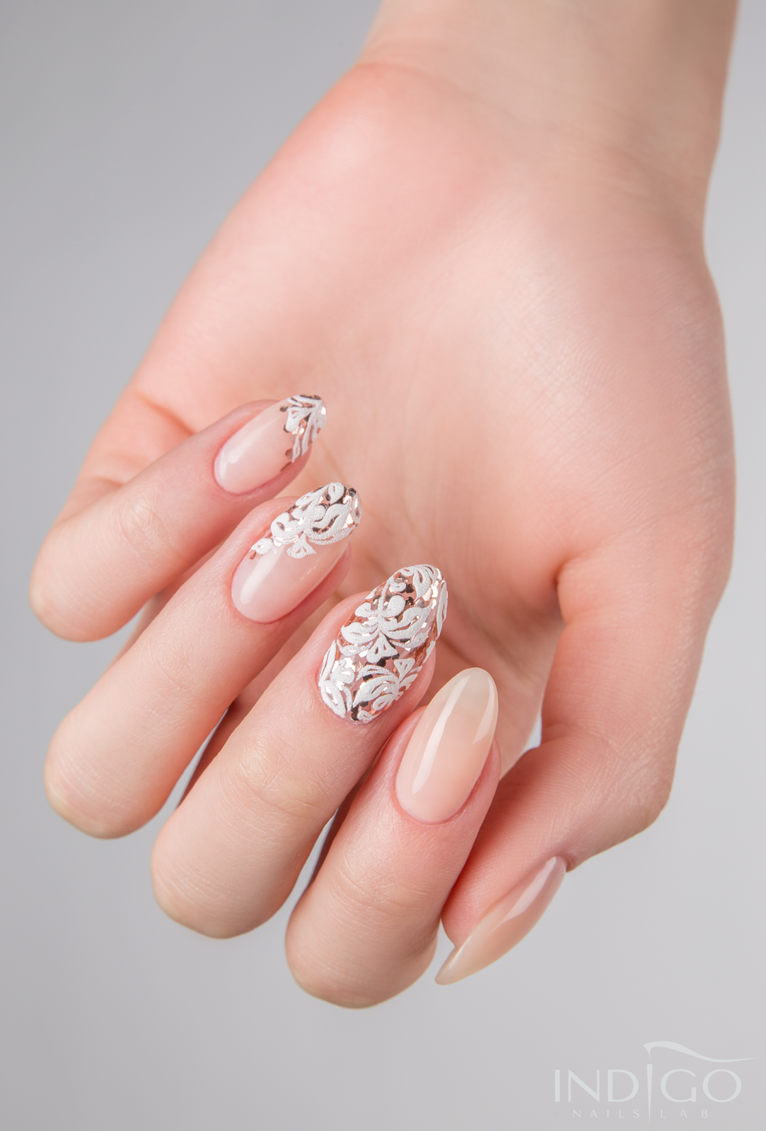 Rose gold floral nails