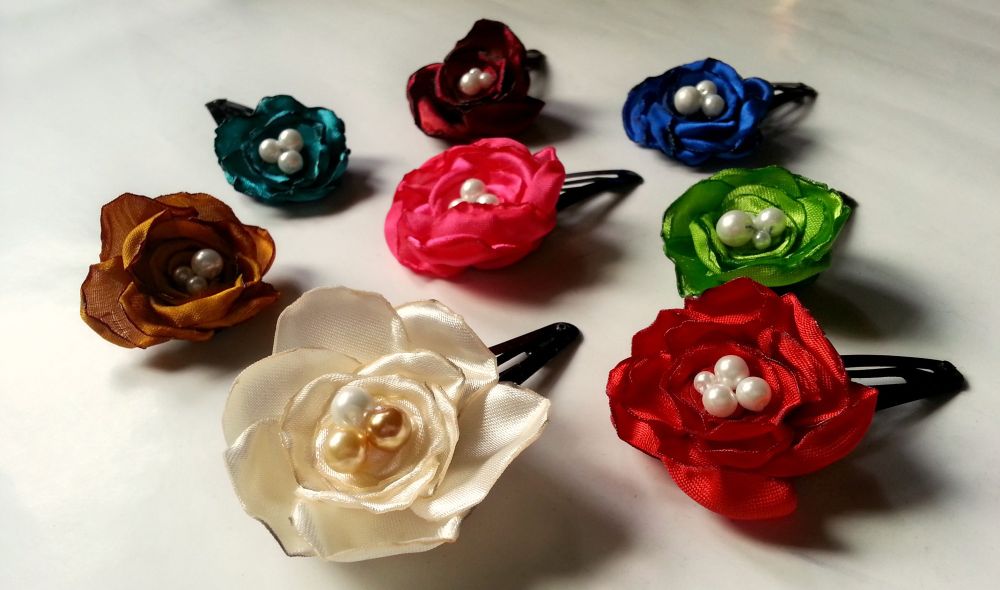 Satin flower hair clip