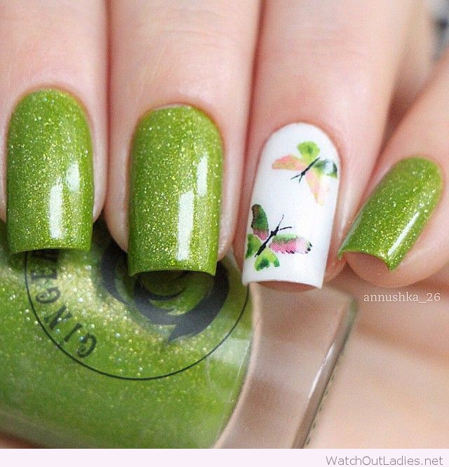 Sparkling green with butterflies