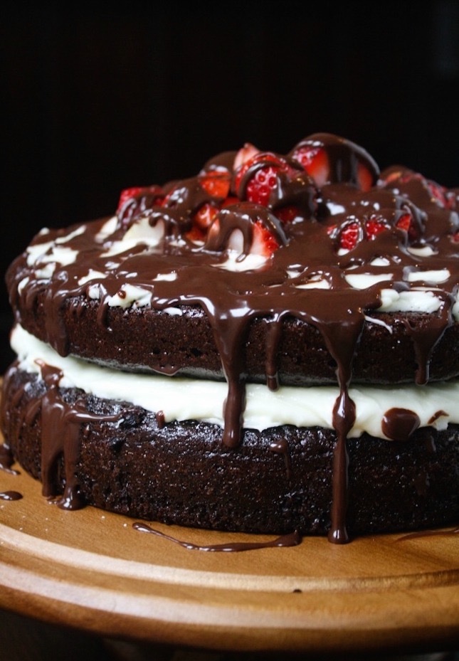 Strawberry chocolate ganache layer cake