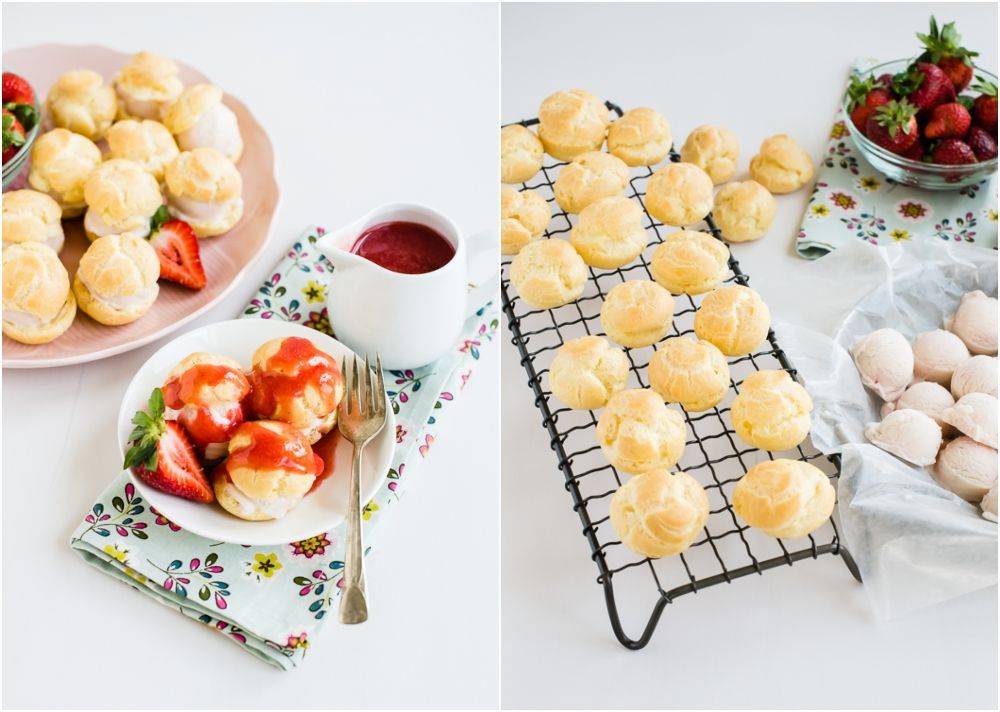 Strawberry profiteroles