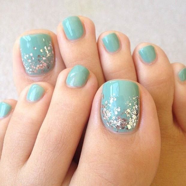 Turquoise toe nail design