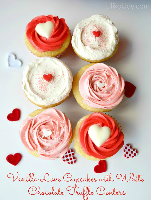 Vanilla love cupcakes with white chocolate truffle centres
