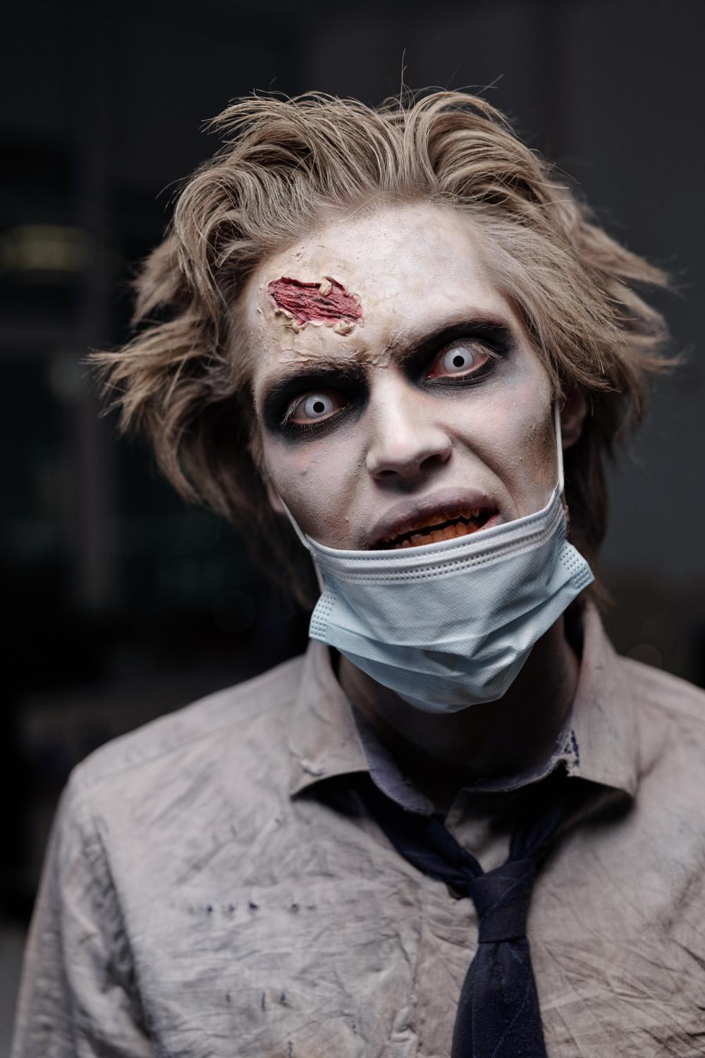 Zombie with protective mask halloween face paint
